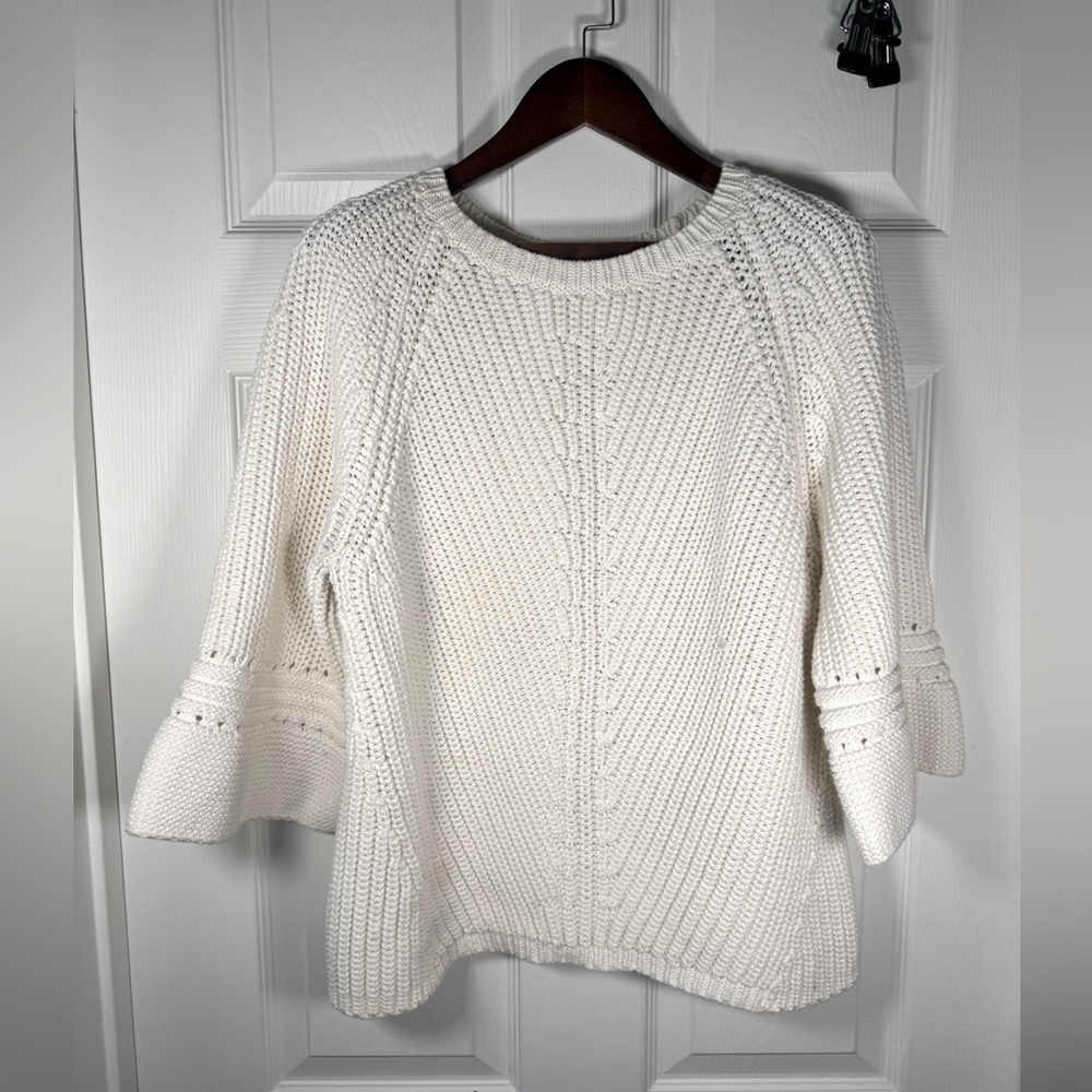 Rosie Neim Chunky Knit Cream Bell Sleeve Boxy Sweater Womens Size X-Large